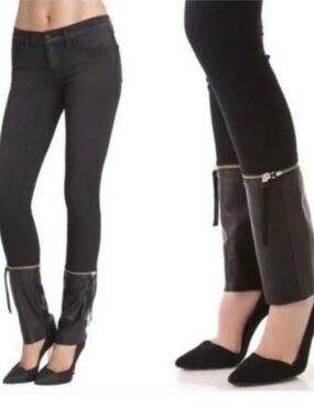 J Brand Alley Cat Jeans in Black with Leather Zip-Detail